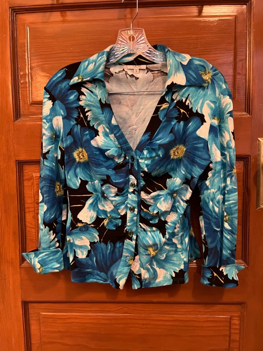 Cache Blue Hawaiian Floral Blue Button-Up Top - Women's Size Small